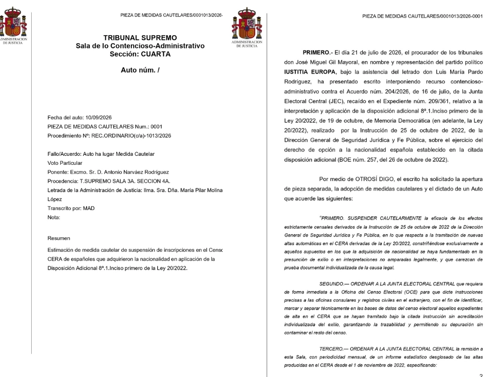 EL TRIBUNAL SUPREMO DA LA RAZÓN A IUSTITIA EUROPA EN LAS MEDIDAS CAUTELARES SOBRE LA LEY DE NIETOS