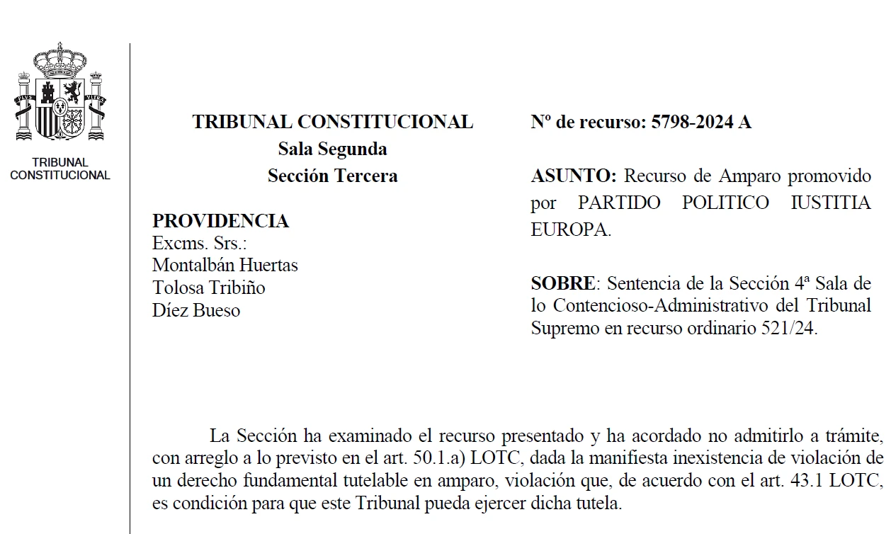 ESPAÑA MÁS CERCA DE VENEZUELA: EL TRIBUNAL CONSTITUCIONAL INADMITE EL RECURSO CONTENCIOSO ELECTORAL DE IUSTITIA EUROPA